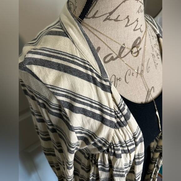 Ella Moss Women's sz L Cream Gray/Silver Stripe Open Drape Cardigan Sweater - Picture 3 of 10